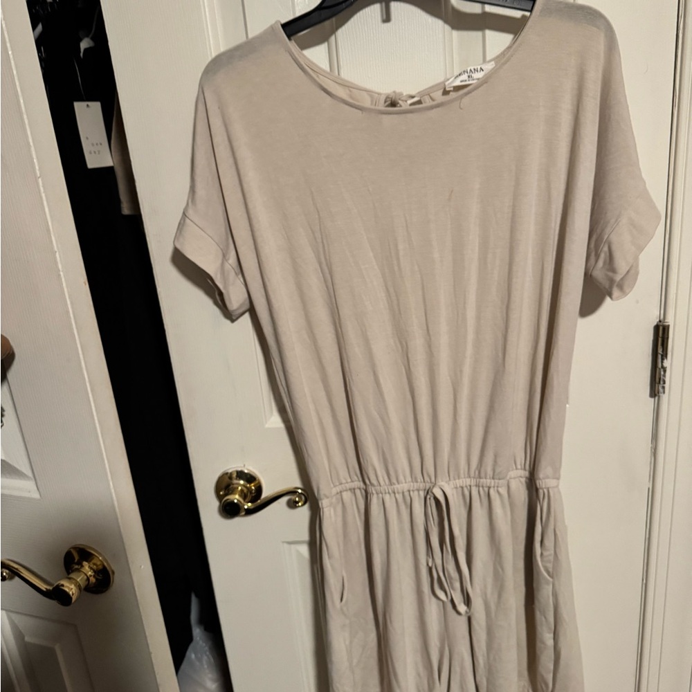 Zenana Outfitters Tan Midi Romper Casual Short Sleeve